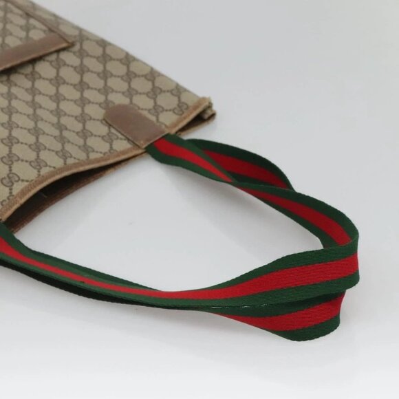 GUCCI GG Supreme Web Sherry Line Tote Bag PVC Beige Gold - Picture 7 of 15